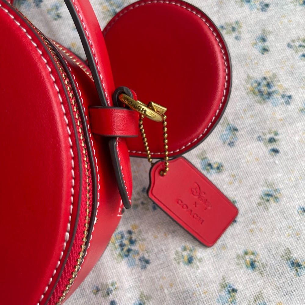 Coach Red Leather Mickey Ear Crossbody Purse - Picture 3 of 12